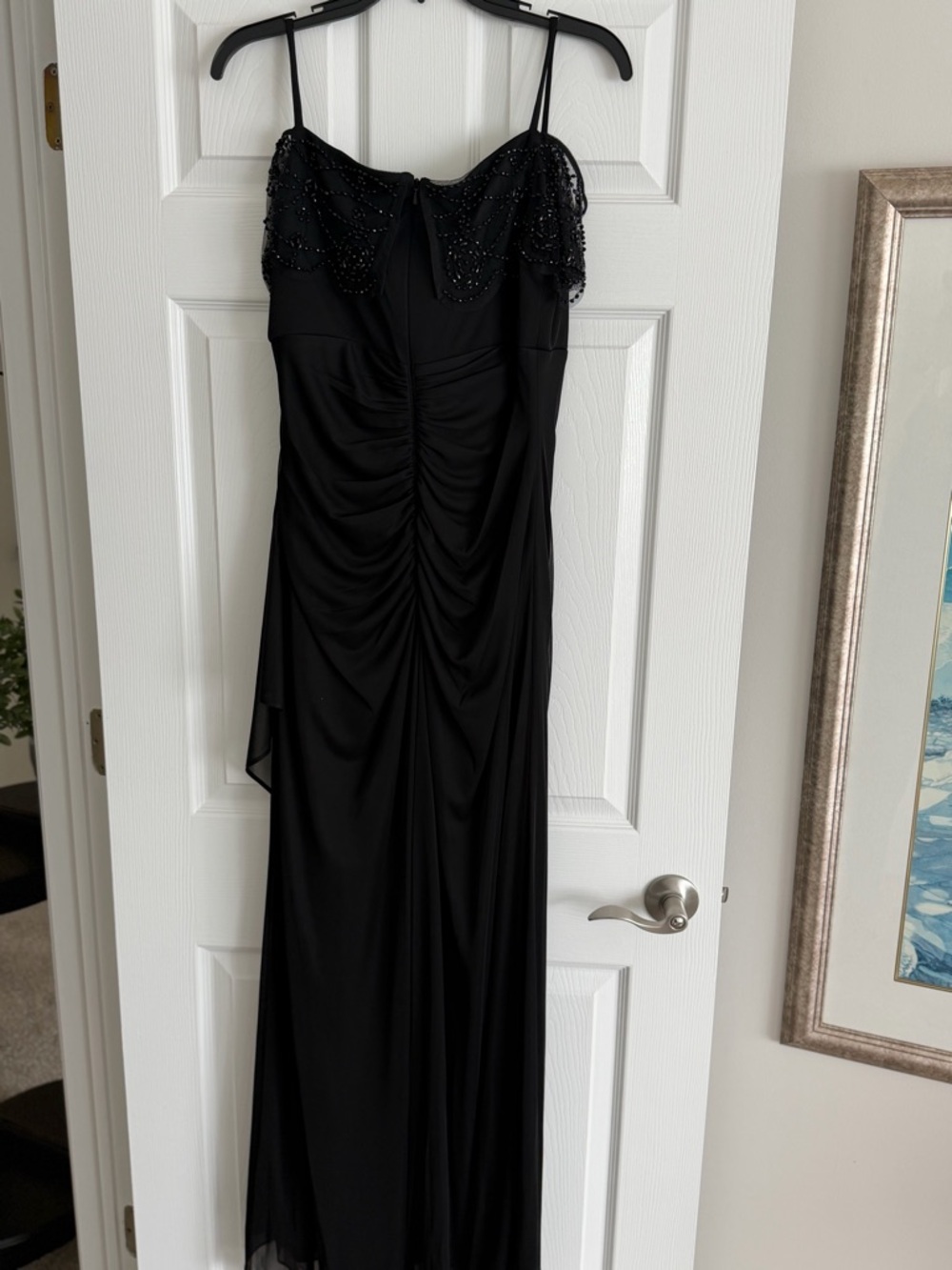 Black Beaded Spaghetti-Strap Evening Gown - Women's Formal Dress
